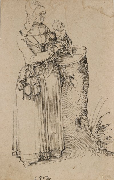 Stående figur av en kvinna som håller ett barn, 1502 av Albrecht Dürer
