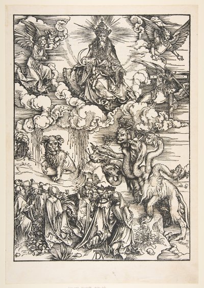 Odjuret med två horn som ett lamm, från The Apocalypse.n.d. av Albrecht Dürer