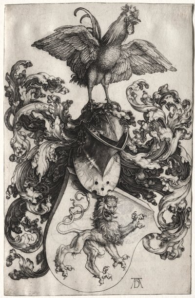 Vapenskölden med ett lejon och en kuk av Albrecht Dürer