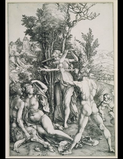 Striden mellan dygden och njutningen i Herkules närvaro av Albrecht Dürer