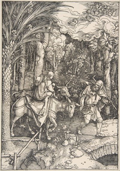 Flygningen till Egypten, från Jungfruns liv, latinsk upplaga, 1511, 1511. av Albrecht Dürer