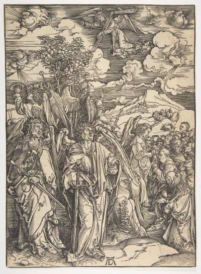 De fyra änglarna som håller vindarna, från The Apocalypse, tysk upplaga, 1498, ca. 1498. av Albrecht Dürer