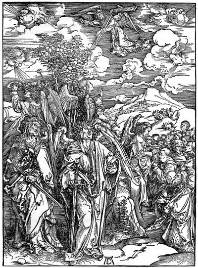 De fyra änglarna som håller vindarna, 1498, 1936 av Albrecht Dürer