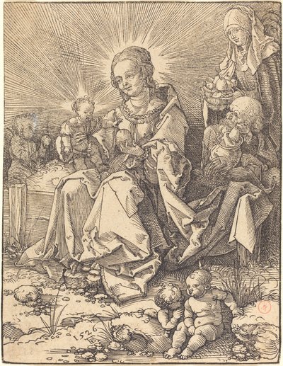 Den heliga familjen på en gräsbevuxen bänk av Albrecht Dürer