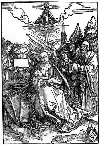 Den heliga familjen med fem änglar, ca 1504 av Albrecht Dürer