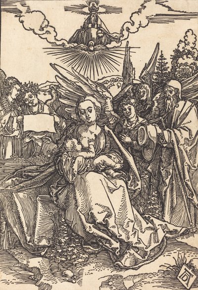 Den heliga familjen med fem änglar, i eller före 1505. av Albrecht Dürer