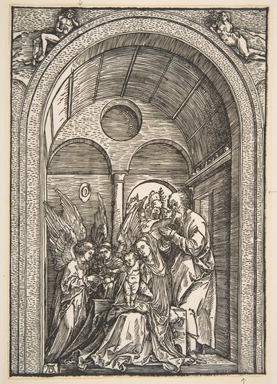 Den heliga familjen med två änglar i en välvd sal, ca. 1503. av Albrecht Dürer