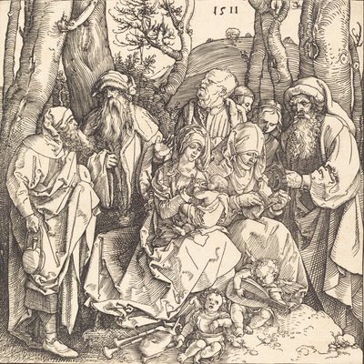 Den heliga familjen med två musikskapande änglar, 1511. av Albrecht Dürer