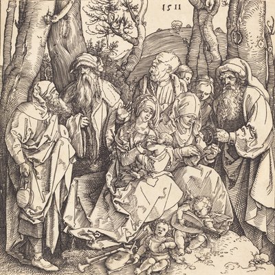 Den heliga familjen med två musikskapande änglar, 1511. av Albrecht Dürer