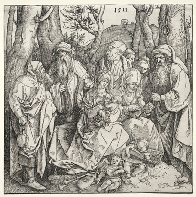 Den heliga familjen med två musikeränglar, 1511. av Albrecht Dürer