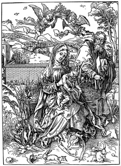 Den heliga familjen med de tre hararna, 1497, 1936 av Albrecht Dürer