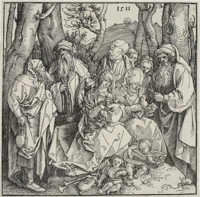 Den heliga släktskapet och två musikaliska änglar av Albrecht Dürer