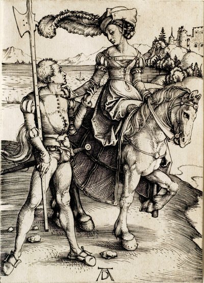 Damen till häst med hillebardieren av Albrecht Dürer