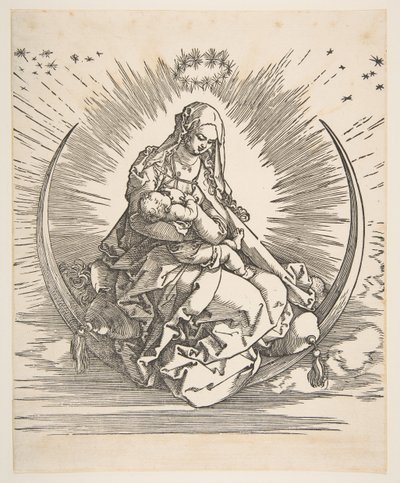 Madonnan på halvmånen, frontispice till The Life of the Virgin, ca. 1511. av Albrecht Dürer
