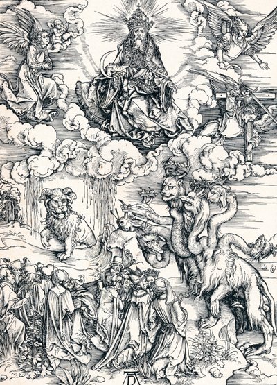Det sjuhövdade odjuret och odjuret med lammshorn, 1498 1906. av Albrecht Dürer