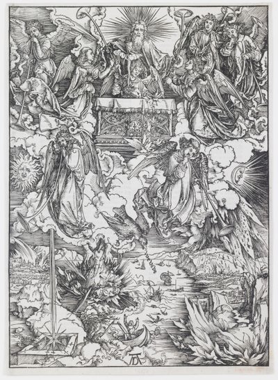 De sju trumpeterna, från "The Apocalypse" av Albrecht Dürer