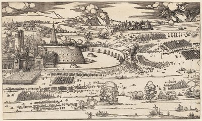 Belägringen av en fästning (endast vänster sida, av 2 block) av Albrecht Dürer