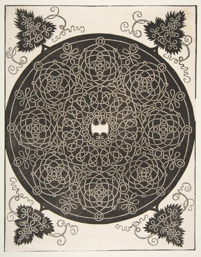Den tredje knuten. Interlaced Roundel med åtta kransar och en bågad sköld i..., 1521 före. av Albrecht Dürer