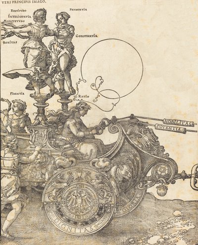 The Triumphal Chariot of Maximilian I The Great Triumphal Car [skylt 2 av 8], 1523 latinsk upplaga.. av Albrecht Dürer
