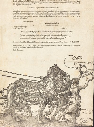 The Triumphal Chariot of Maximilian I The Great Triumphal Car [skylt 8 av 8], 1523 latinsk upplaga.. av Albrecht Dürer