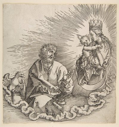 Jungfrun framträder för Johannes, Frontispice till Apokalypsen, 1511. av Albrecht Dürer