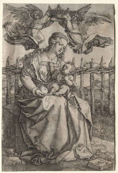 Jungfrun krönt av två änglar, 1518. av Albrecht Dürer