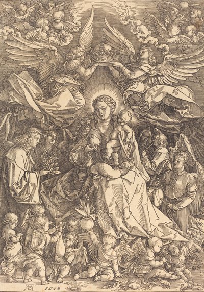 Jungfrun omgiven av många änglar, 1518. av Albrecht Dürer