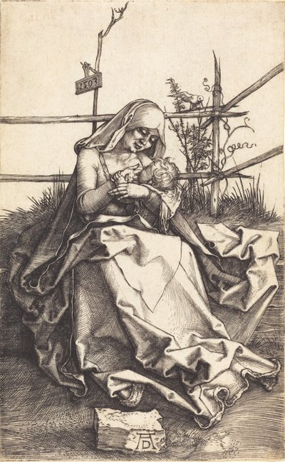 Jungfrun och barnet på en gräsbevuxen bänk, 1503. av Albrecht Dürer