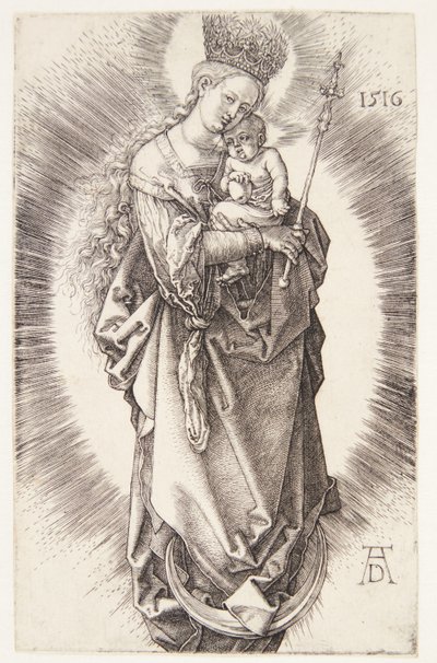 Jungfrun på en halvmåne med en krona av stjärnor och en spira av Albrecht Dürer