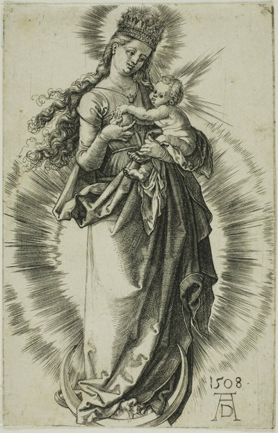 Jungfrun på halvmånen med en krona av stjärnor av Albrecht Dürer