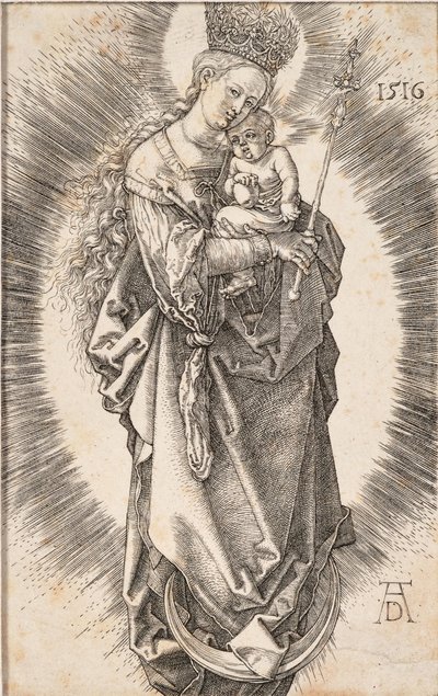 Jungfrun med en krona av stjärnor och en spira, 1516. av Albrecht Dürer