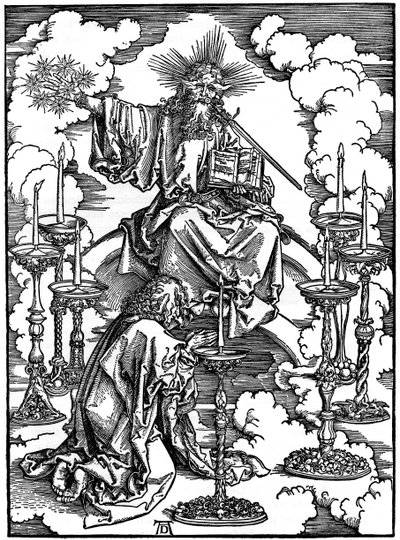 Visionen om de sju ljusstakarna från apokalypsen, 1498, 1936 av Albrecht Dürer