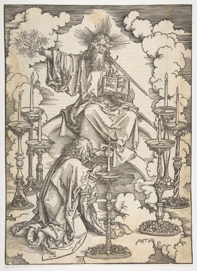 The Vision of the Seven Candlesticks, från The Apocalypse, tysk upplaga 1498, ca. 1498. av Albrecht Dürer