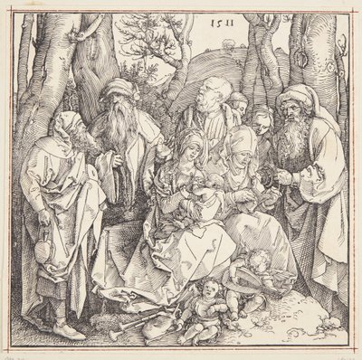 Det heliga släktskapet med änglar av Albrecht Dürer