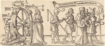 Tid och en räv som vrider lyckohjulet med människor i alla led åt höger av Albrecht Dürer