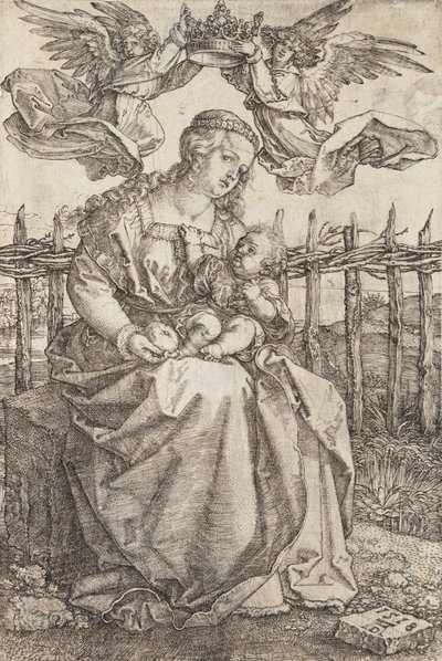 Jungfru Maria krönt av två änglar av Albrecht Dürer