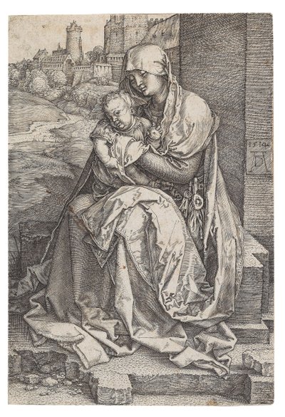 Jungfru och barn sitter vid muren, 1514. av Albrecht Dürer