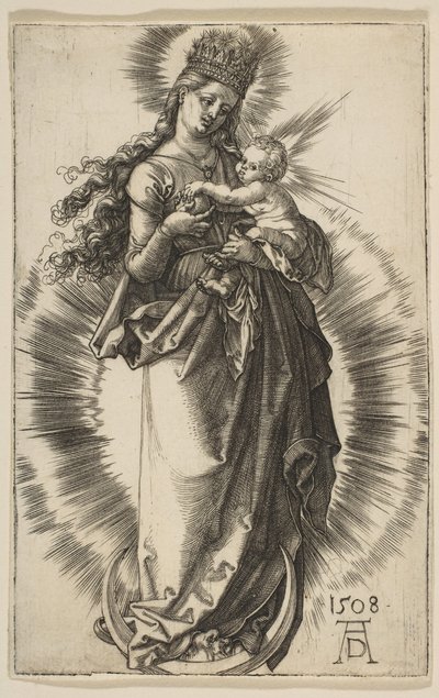 Jungfru på en halvmåne med en stjärnklar krona, 1508. av Albrecht Dürer