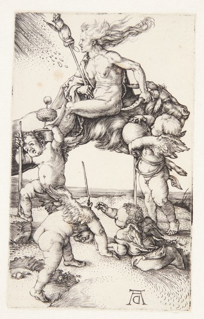 Häxa som rider baklänges på en get av Albrecht Dürer