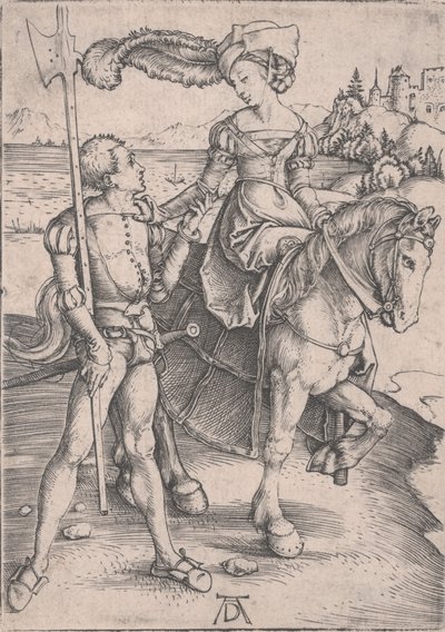 En dam till häst och ett Lansquenet av Albrecht Dürer