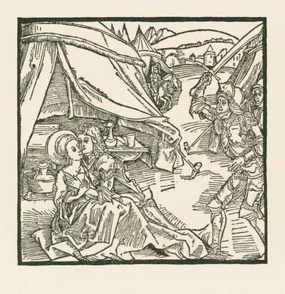 En riddare i den israelitiska armén dödar en annan riddare som han hittar med en hednisk älskarinna av Albrecht Dürer or Duerer