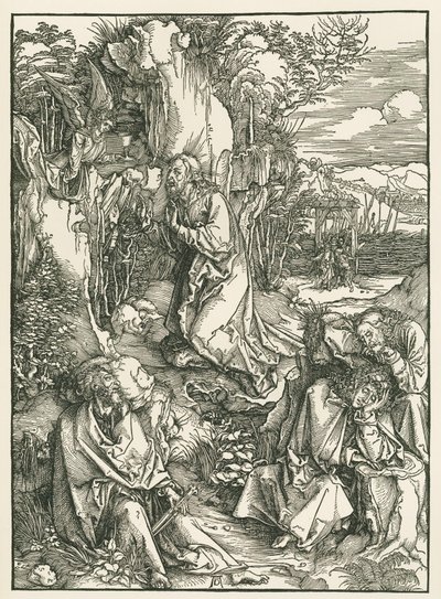 Plågorna i trädgården - Kristus på Olivberget, ca 1496-97 (träsnitt) av Albrecht Dürer or Duerer