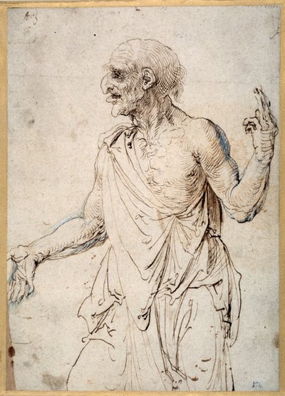 En gammal man gestikulerar (penna och bläck på papper) av Albrecht Dürer
