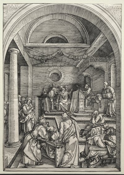 Kristus disputerar med läkare, c. 1503-1504 (träsnitt) av Albrecht Dürer or Duerer