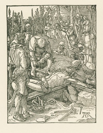 Kristus spikas fast på korset, ca 1509 (träsnitt) av Albrecht Dürer or Duerer