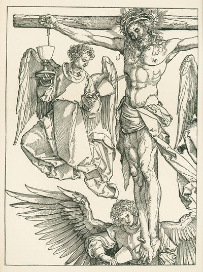 Kristus på korset med tre änglar, ca 1513-13 (träsnitt) av Albrecht Dürer or Duerer