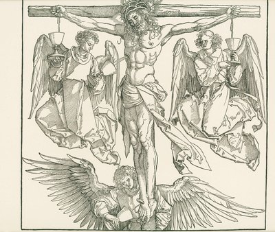 Kristus på korset med tre änglar, ca 1513 (träsnitt) av Albrecht Dürer or Duerer