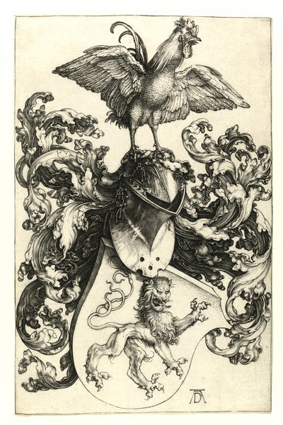 Vapensköld med lejon och tupp. 1502-03 av Albrecht Dürer