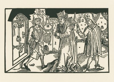 Davus, Simo och Chremes, ca 1492-93 (träsnitt) av Albrecht Dürer or Duerer
