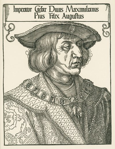 Kejsar Maximilian I, ca 1519 (träsnitt) av Albrecht Dürer or Duerer